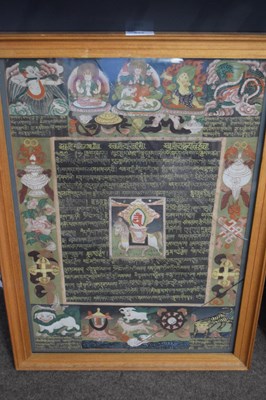 Lot 698 - Thai or Burmese painted fabric panel decorated...