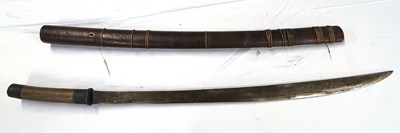 Lot 89 - Burmese Dha sword with metal collar pommel and...