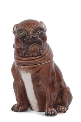 Lot 43 - Majolica Pug Dog Jar