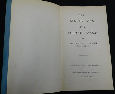 Lot 459 - REV CANON W H MARCON: THE REMINISCENCES OF A...
