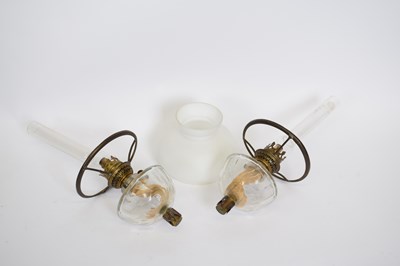 Lot 42 - Pair of glass reservoirs and one white opaque...