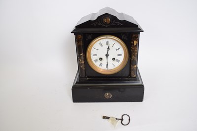 Lot 77 - Late 19th century black slate mantel clock,...