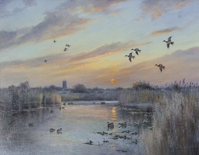 Lot 603 - Colin W Burns (British, B.1944) "At dusk -...