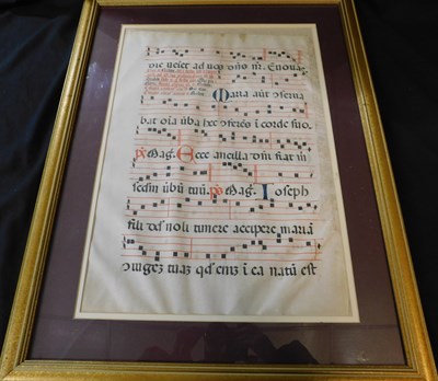 Lot 626 - Two large vellum leaves from an antiphonal,...