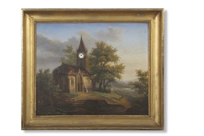 Lot 478 - A unusual 19th Century picture clock, the oil...