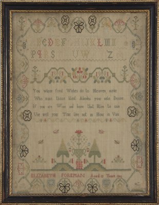 Lot 474 - A Georgian needlework sampler decorated with...
