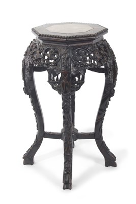 Lot 511 - A Chinese hardwood and marble inset plant...