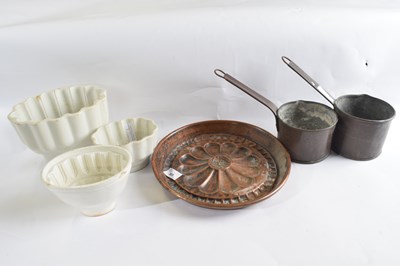 Lot 385 - Copper tray with moulded flower head design...