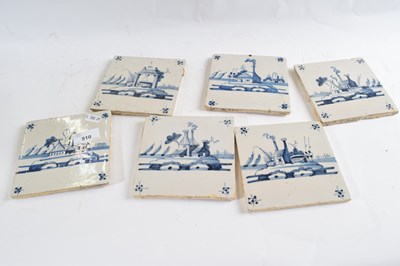 Lot 510 - Six 18th Century Dutch delft tiles with...