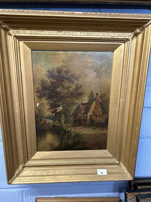 Lot 96 - Public House by a Stream, oil on canvas,...
