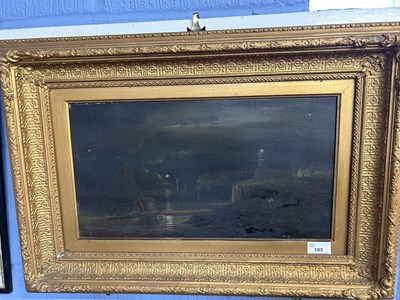 Lot 103 - Moonlit Scene of a Boat at Cliffs with a...