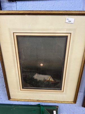 Lot 131 - Moored Barge at Moonlight, watercolour,...