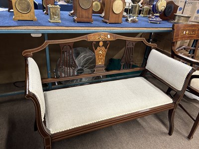 Lot 579 - A small Edwardian mahogany framed sofa or...