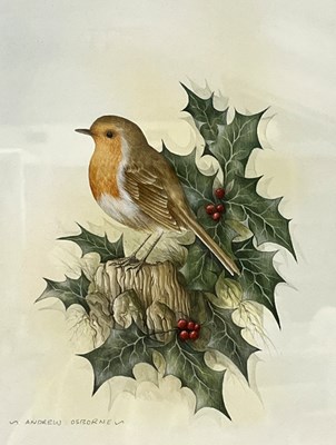 Lot 67 - Andrew Osborne (British), a robin perched on a...