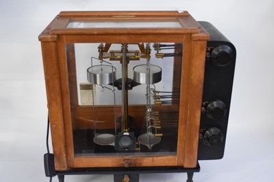 Lot 245 - Cased chemists precision scales bearing label...