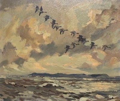 Lot 80 - Jack Cox (British,1914-2007), ducks in flight...