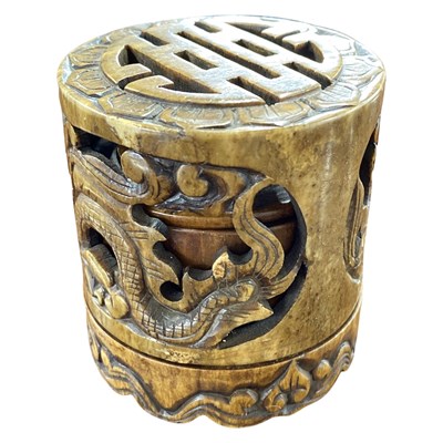 Lot 302 - Soap stone trinket box and cover finely carved...