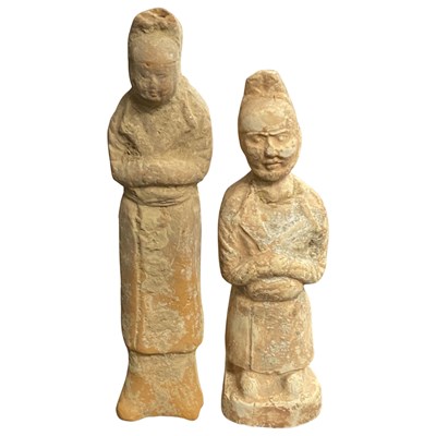 Lot 330 - Pair of Song or Tang Dynasty attendant figures,...