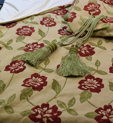 Lot 334 - A pair of beige with red and green velour...