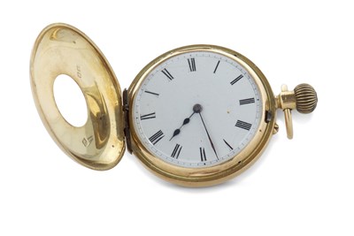 Lot 318 - An 18ct gold half Hunter pocket watch stamped...
