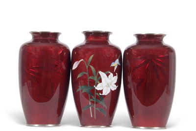 Lot 145 - A group of three Cloisonne vases, one...